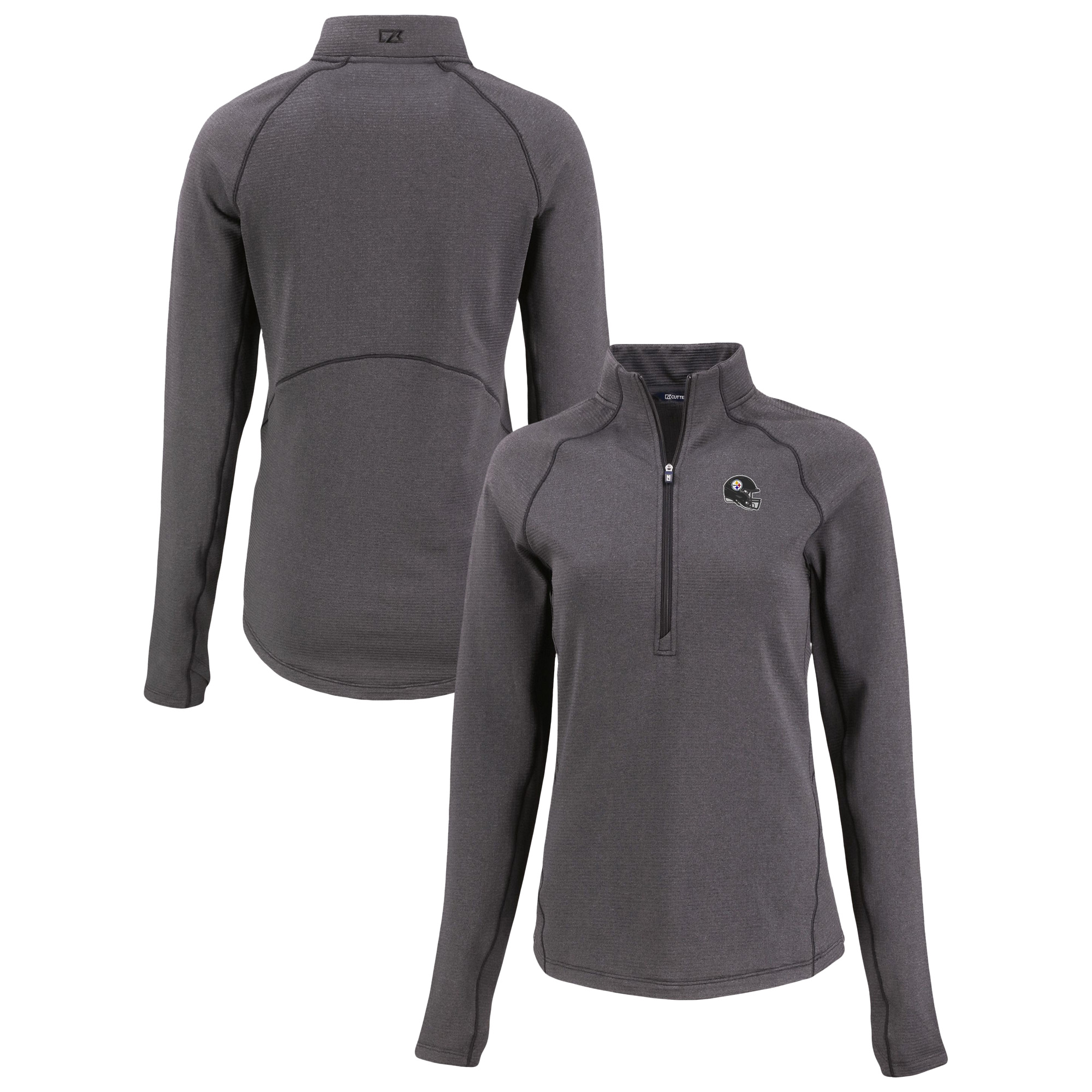 Women's Cutter & Buck Heather Black Pittsburgh Steelers Peshastin Eco Fleece Recycled Tri-Blend Raglan Half-Zip Jacket
