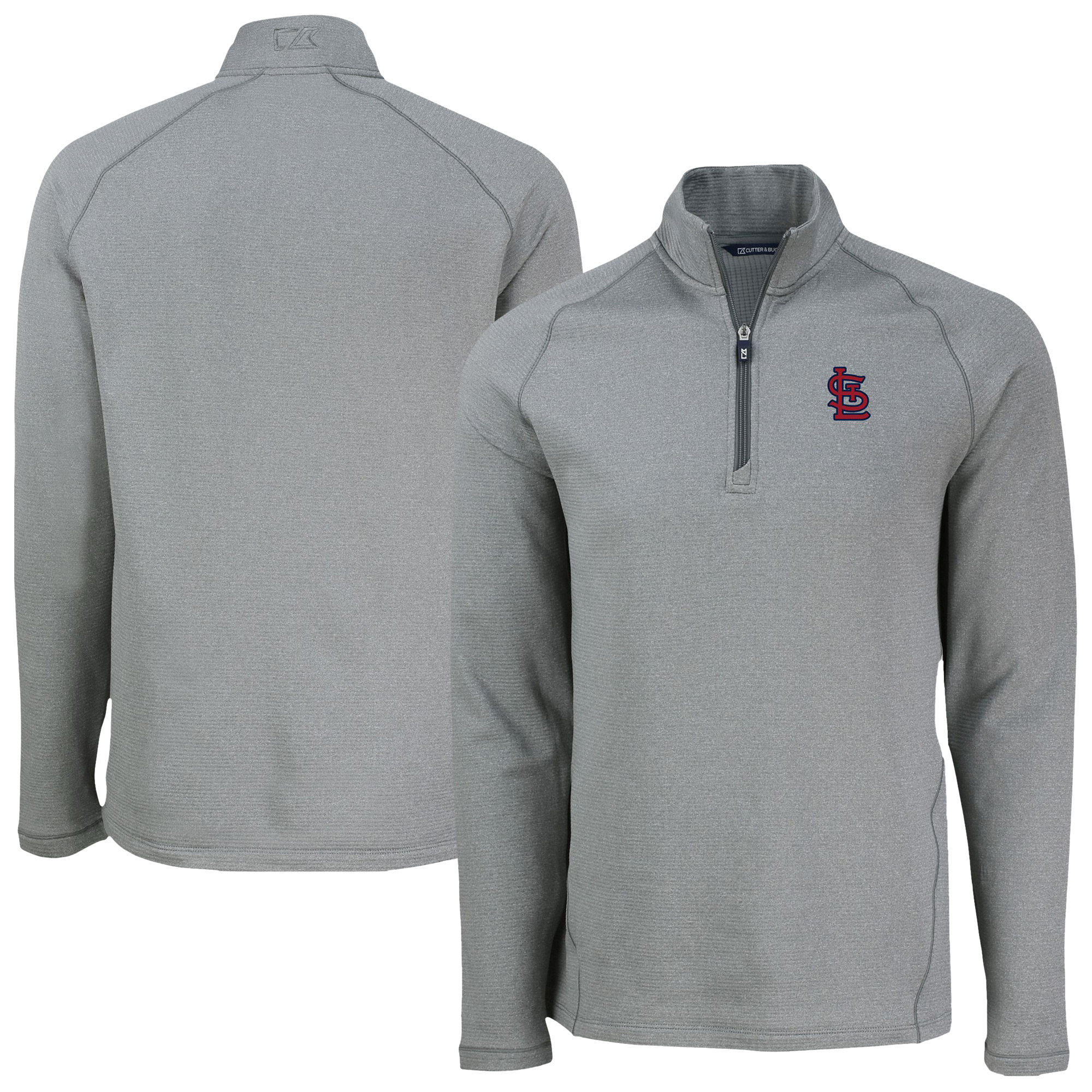 Men's Cutter & Buck Heather Gray St. Louis Cardinals Peshastin Eco Fleece Recycled Raglan Quarter-Zip Top