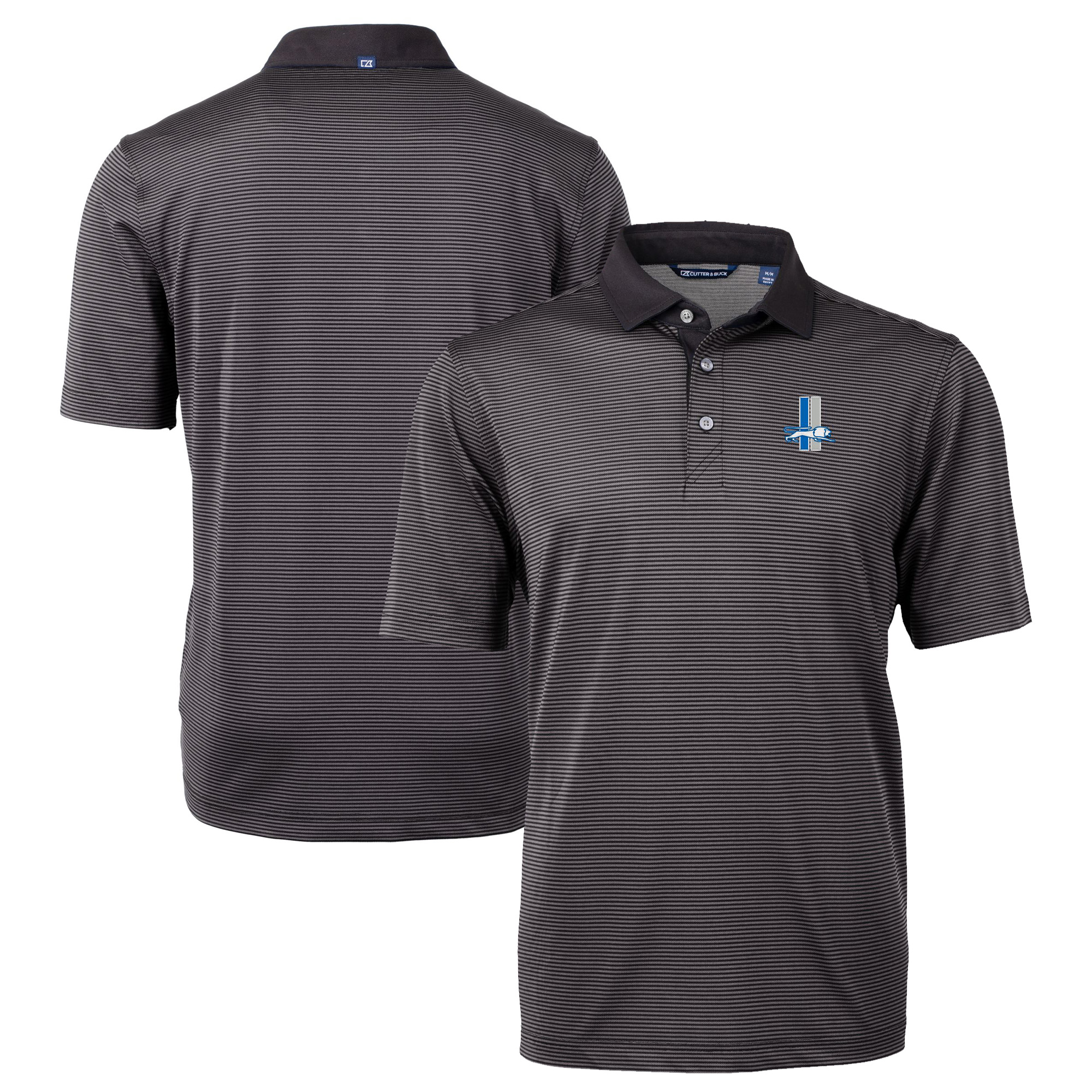 Men's Cutter & Buck Black Detroit Lions Big & Tall Virtue Eco Pique Micro Stripe DryTec Tri-Blend Recycled Polo