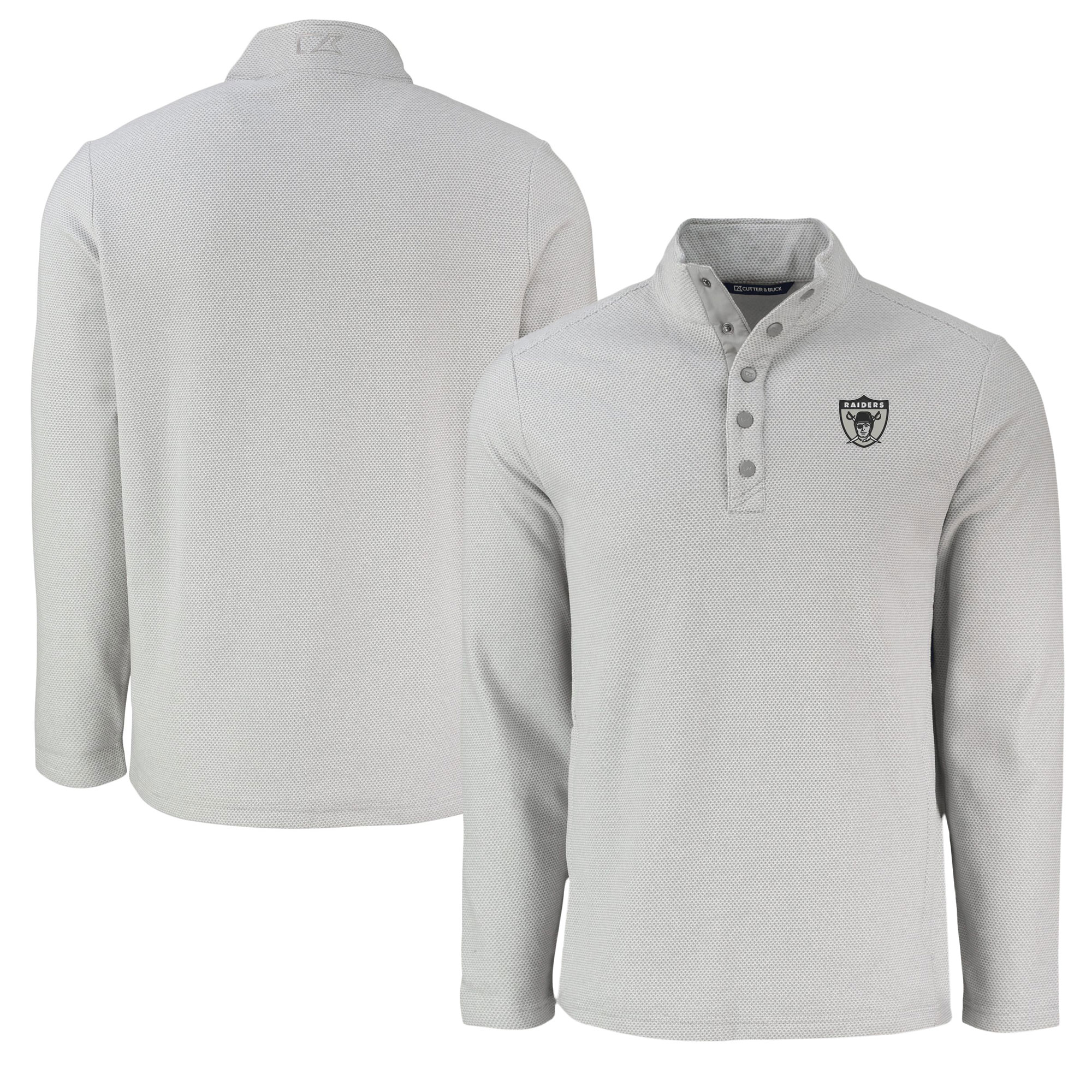 Men's Cutter & Buck Gray Las Vegas Raiders Hunts Point Eco Textured Fleece Recycled Half-Snap Sweatshirt