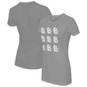 Women's Tiny Turnip Gray St. Louis Cardinals Logo Grid  T-Shirt