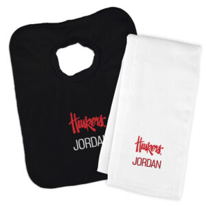 Infant Chad & Jake Nebraska Huskers Team Personalized Bib & Burp Cloth Set