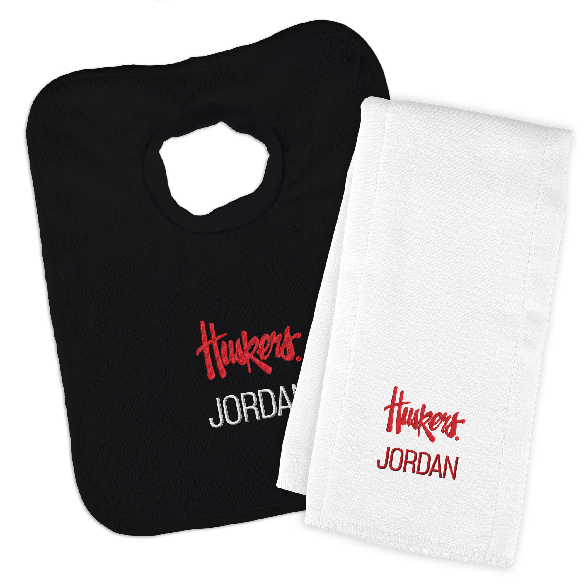 Infant Chad & Jake Nebraska Huskers Team Personalized Bib & Burp Cloth Set