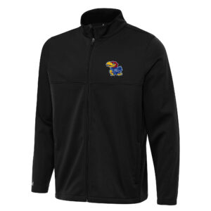 Men's Antigua Black Kansas Jayhawks Links 2 Full-Zip Golf Jacket