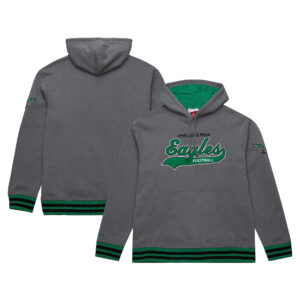 Men's Mitchell & Ness  Heather Gray Philadelphia Eagles Vintage Logo Snow Washed Fleece Pullover Hoodie