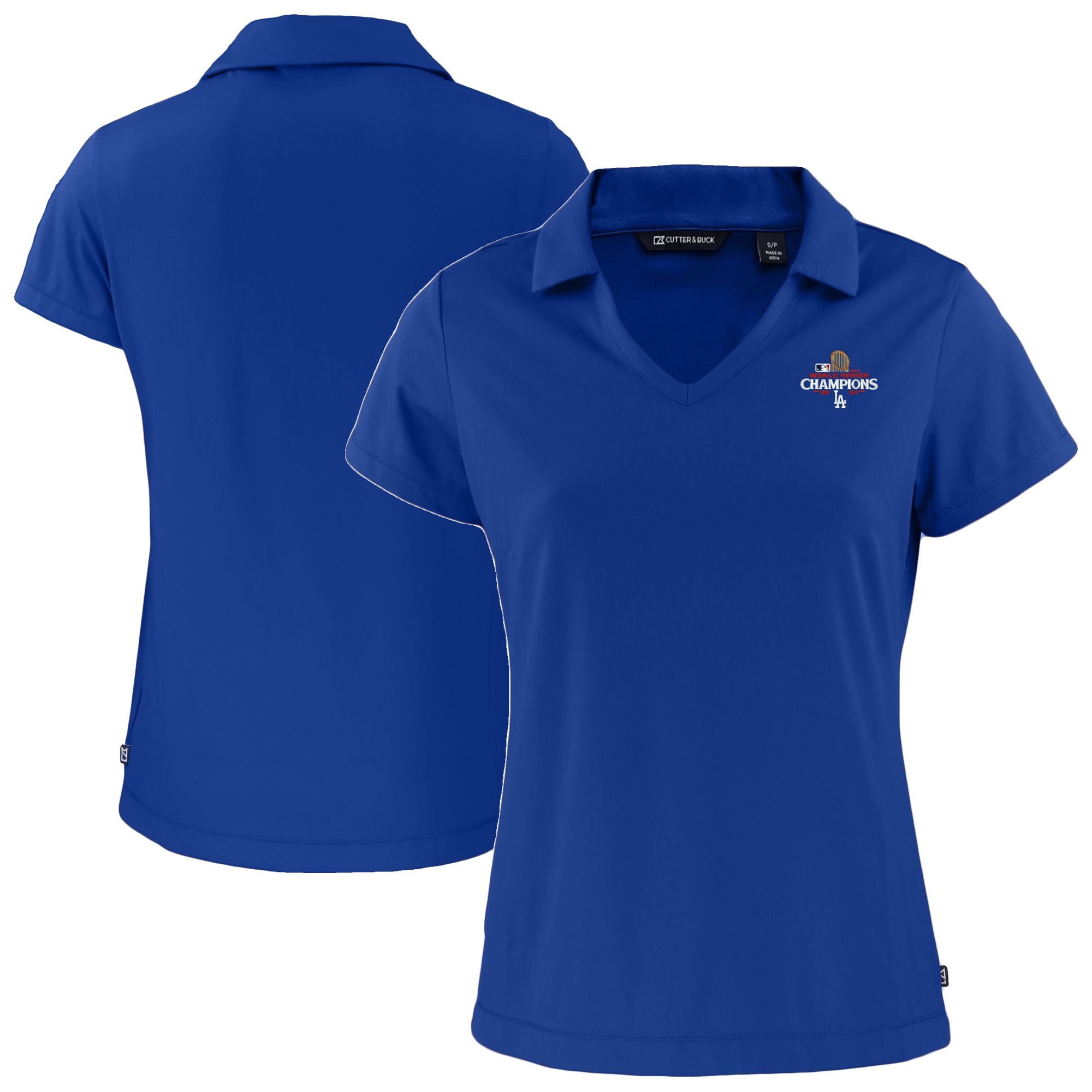 Women's Cutter & Buck Royal Los Angeles Dodgers 2024 World Series Champions Daybreak Eco Recycled V-Neck Polo