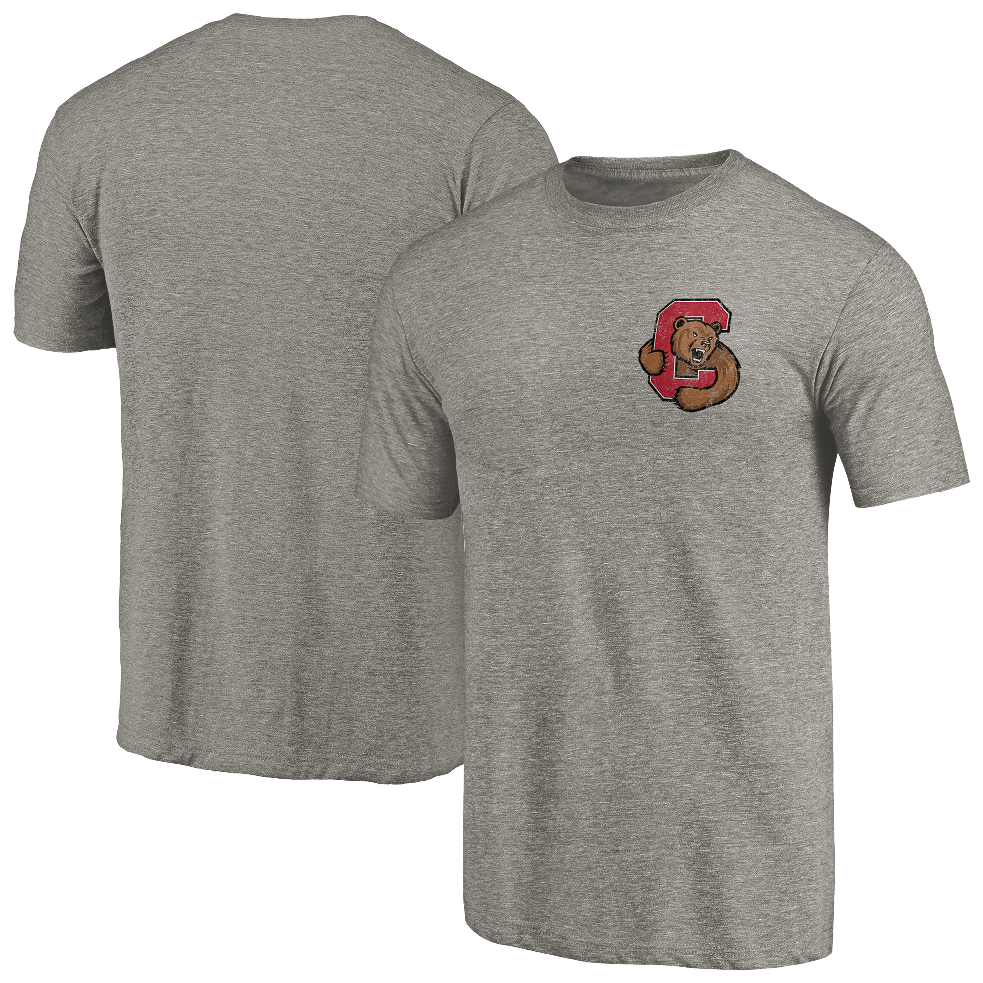 Men's Gray Heather Cornell Big Red Left Chest Distressed Logo Tri-Blend T-Shirt