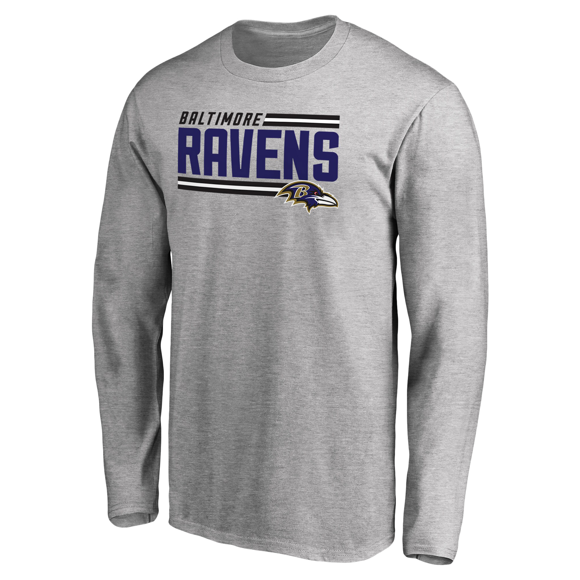Men's Ash Baltimore Ravens Iconic Collection On Side Stripe Long Sleeve T-Shirt - Image 3