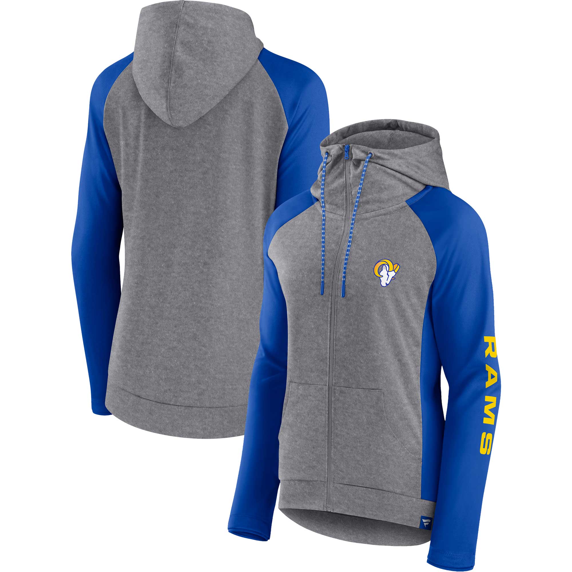 Women's Fanatics Heather Gray/College Royal Los Angeles Rams Blind Side Lightweight Full-Zip Hoodie - Image 2