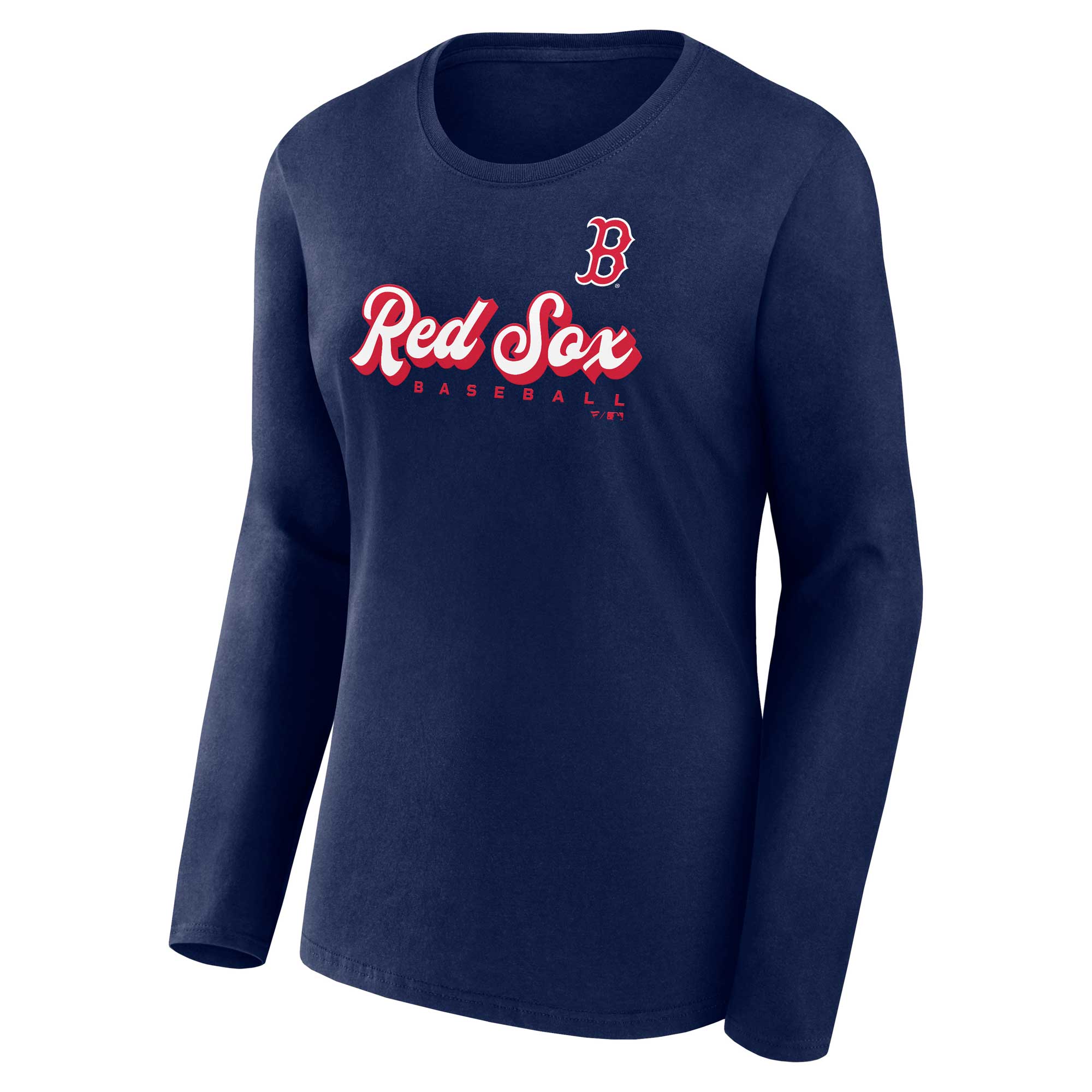 Women's Fanatics Navy Boston Red Sox Run The Bases Long Sleeve T-Shirt & Cuffed Knit Hat with Pom Combo Set - Image 3