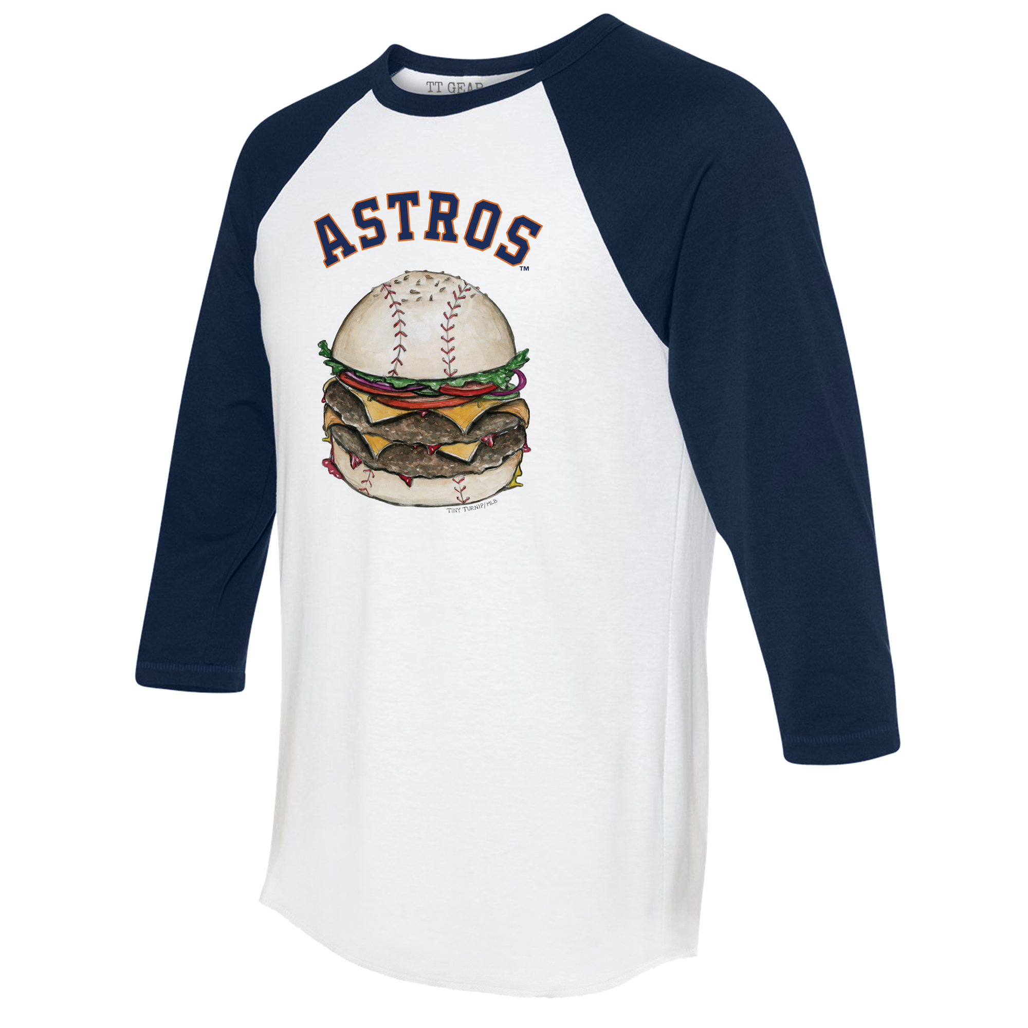 Women's Tiny Turnip White/Navy Houston Astros Burger 3/4-Sleeve Raglan T-Shirt - Image 3