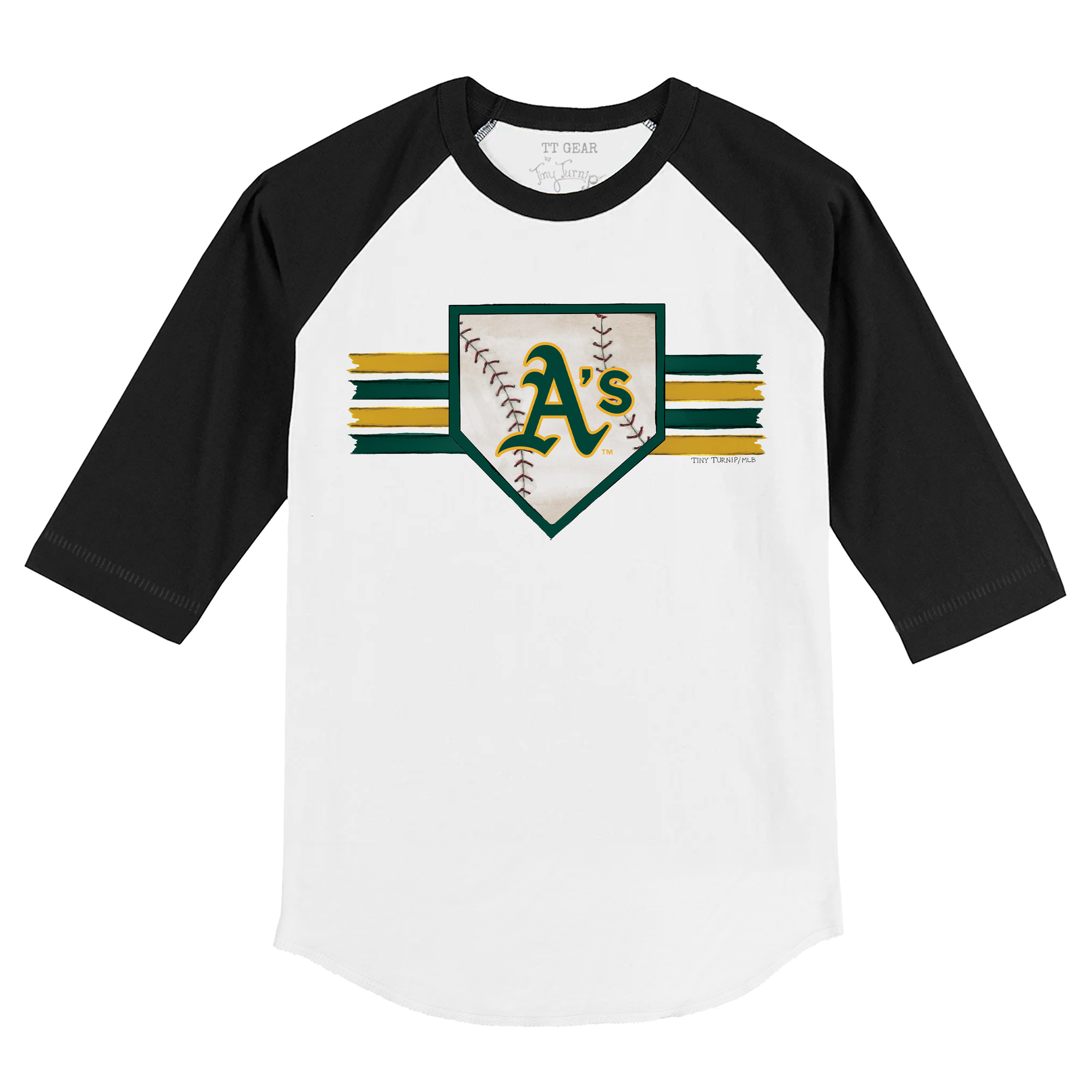 Youth Tiny Turnip White/Black Oakland Athletics Base Stripe 3/4-Sleeve Raglan T-Shirt - Image 9