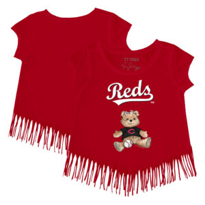 Girls Youth Tiny Turnip Red Cincinnati Reds Girl Teddy Fringe T-Shirt