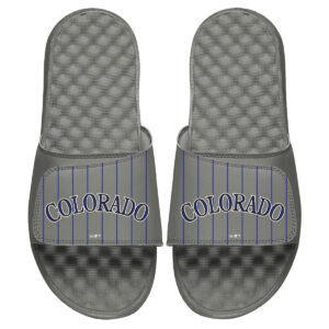 Youth ISlide Gray Colorado Rockies Cooperstown Pinstripe Logo Slide Sandals