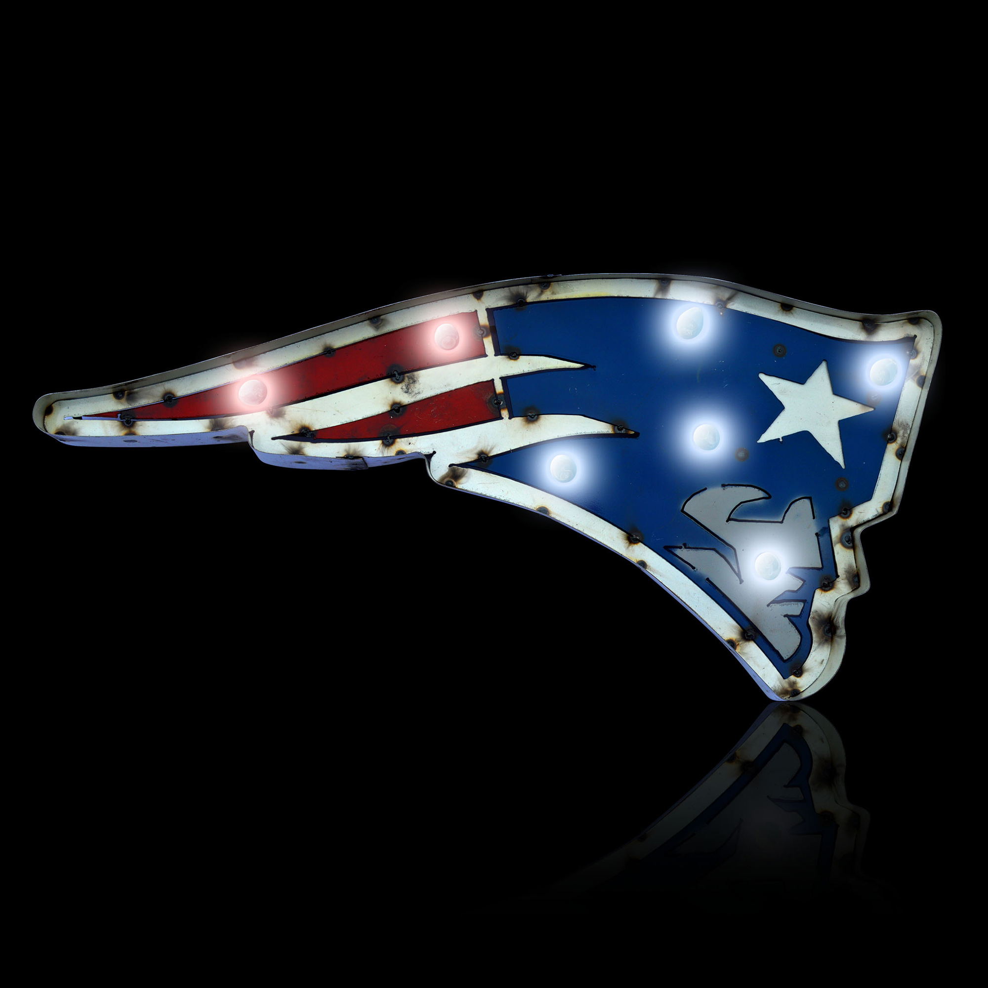 Imperial New England Patriots 29.5'' x 14.25'' Logo Lighted Recycled Metal Sign - Image 7