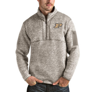 Men's Antigua Oatmeal Purdue Boilermakers Fortune Half-Zip Pullover Jacket