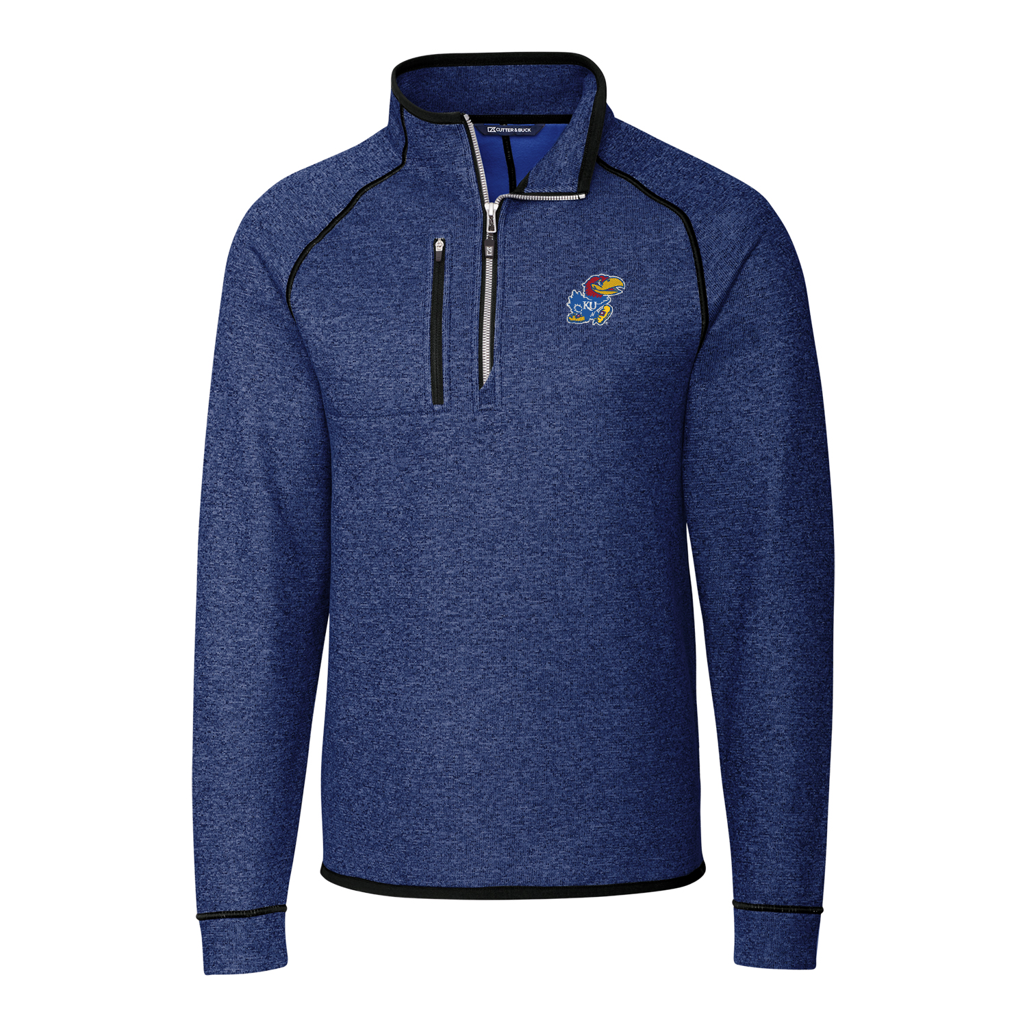Men's Cutter & Buck Navy Kansas Jayhawks Mainsail Half-Zip Pullover Jacket