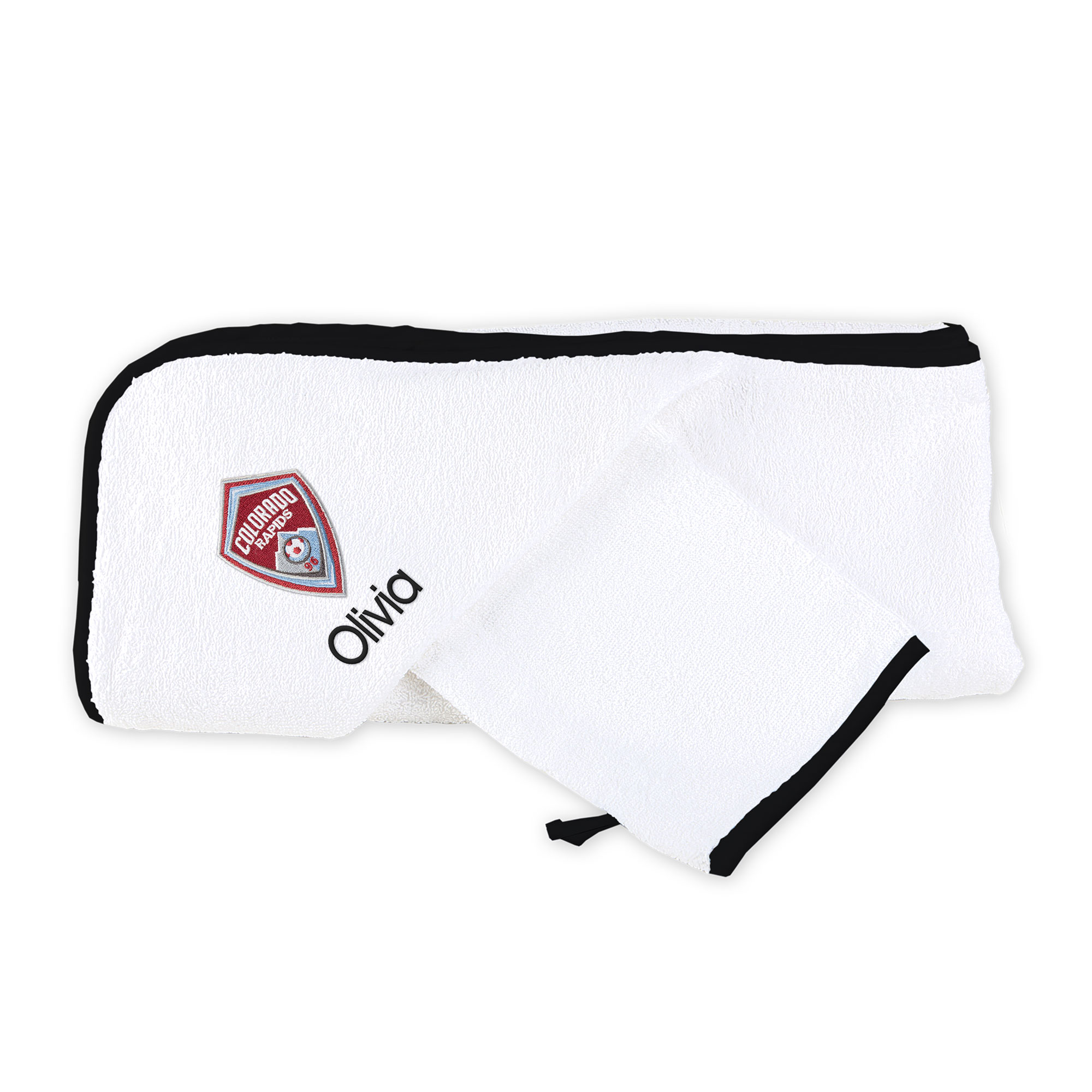 Infant White Colorado Rapids Personalized Hooded Towel & Mitt Set