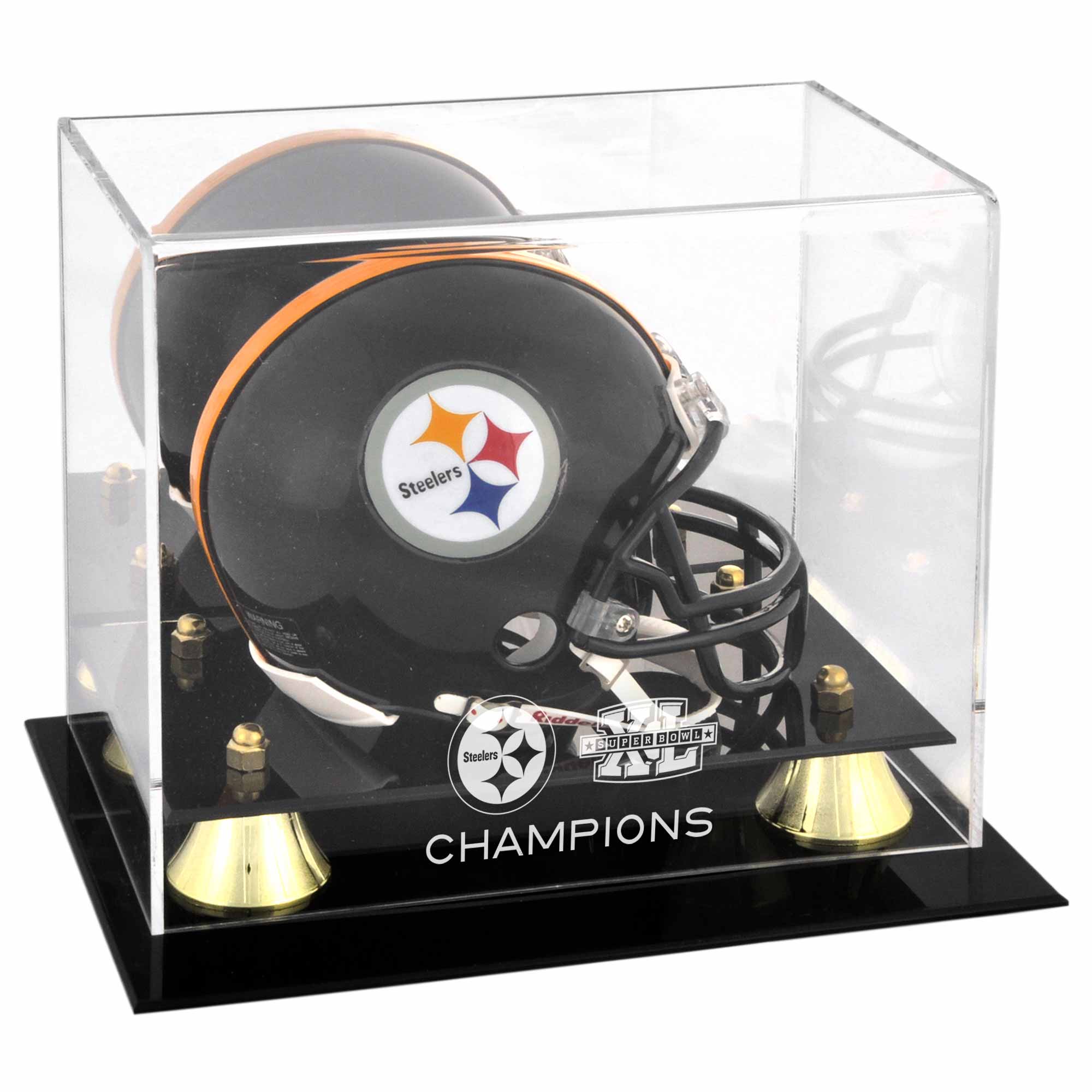 Pittsburgh Steelers Super Bowl XL Champions Golden Classic Mini Helmet Logo Display Case