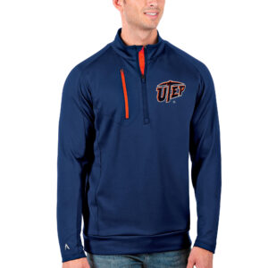 Men's Antigua Navy/Orange UTEP Miners Generation Half-Zip Pullover Jacket