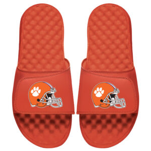 Men's ISlide Orange Clemson Tigers Helmet Logo Slide Sandals