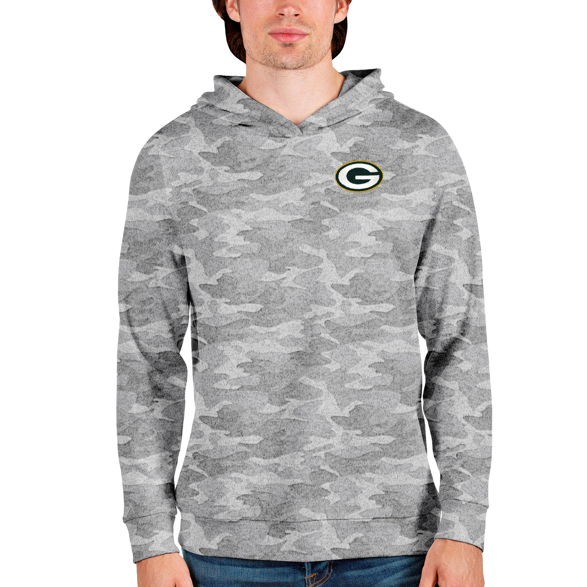 Men's Antigua Camo Green Bay Packers Absolute Pullover Hoodie