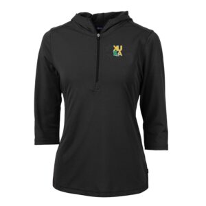 Women's Cutter & Buck Black XULA Gold Virtue Eco Pique Half-Zip 3/4 Sleeve Pullover Hoodie