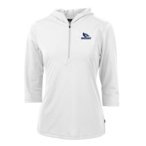 Women's Cutter & Buck White Creighton Bluejays Virtue Eco Pique Half-Zip 3/4 Sleeve Pullover Hoodie