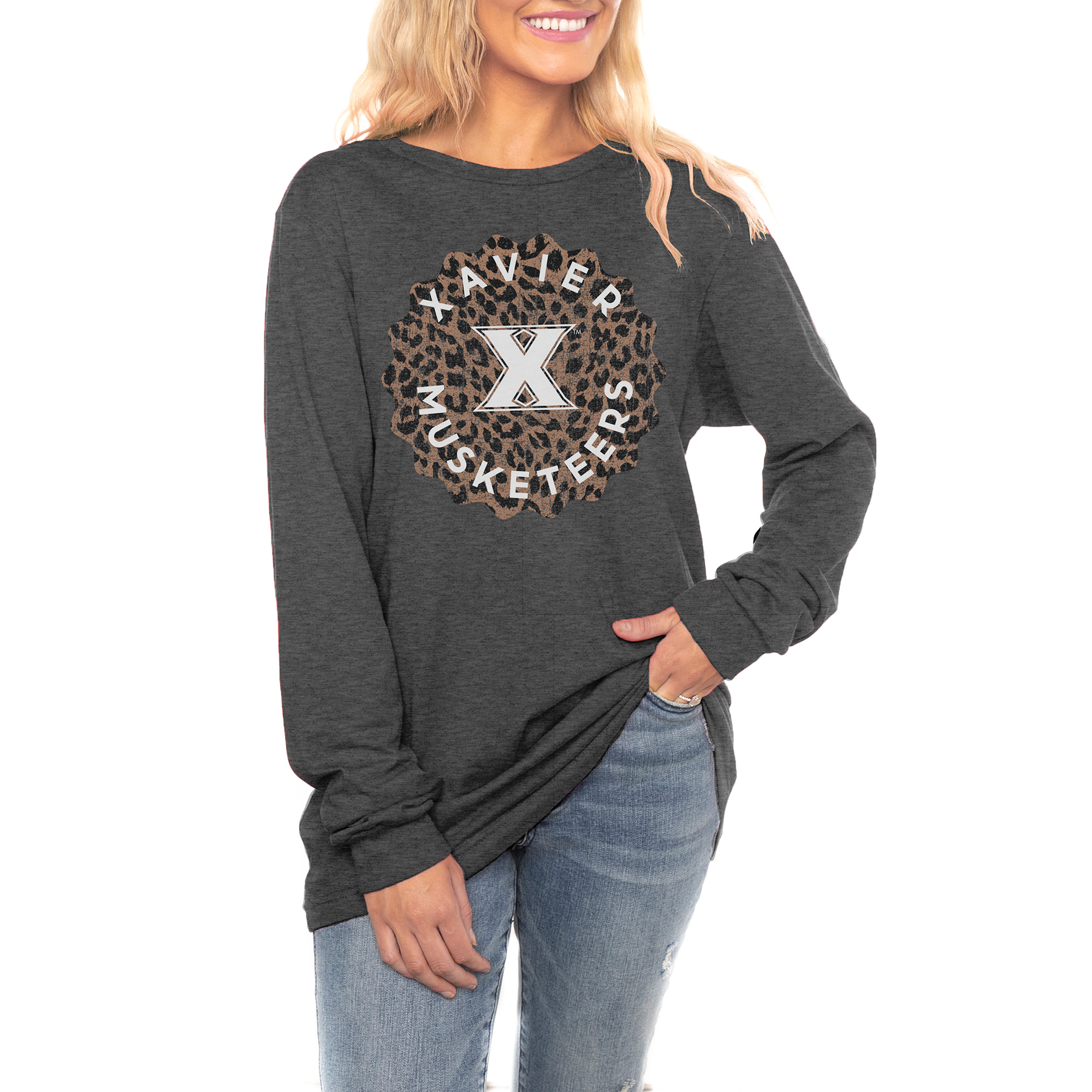 Women's Gameday Couture Charcoal Xavier Musketeers Varsity League Luxe Boyfriend Long Sleeve T-Shirt