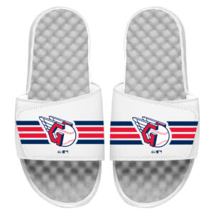 Men's ISlide White Cleveland Guardians Stripe Slide Sandals