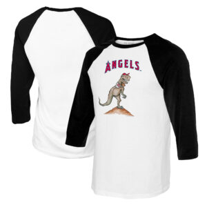 Women's Tiny Turnip White/Black Los Angeles Angels TT Rex 3/4-Sleeve Raglan T-Shirt