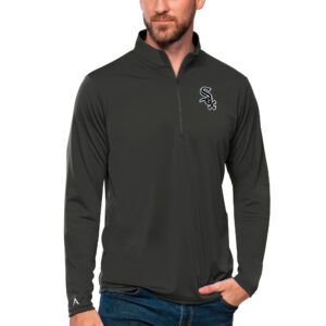 Men's Antigua Charcoal Chicago White Sox Tribute Quarter-Zip Pullover Top
