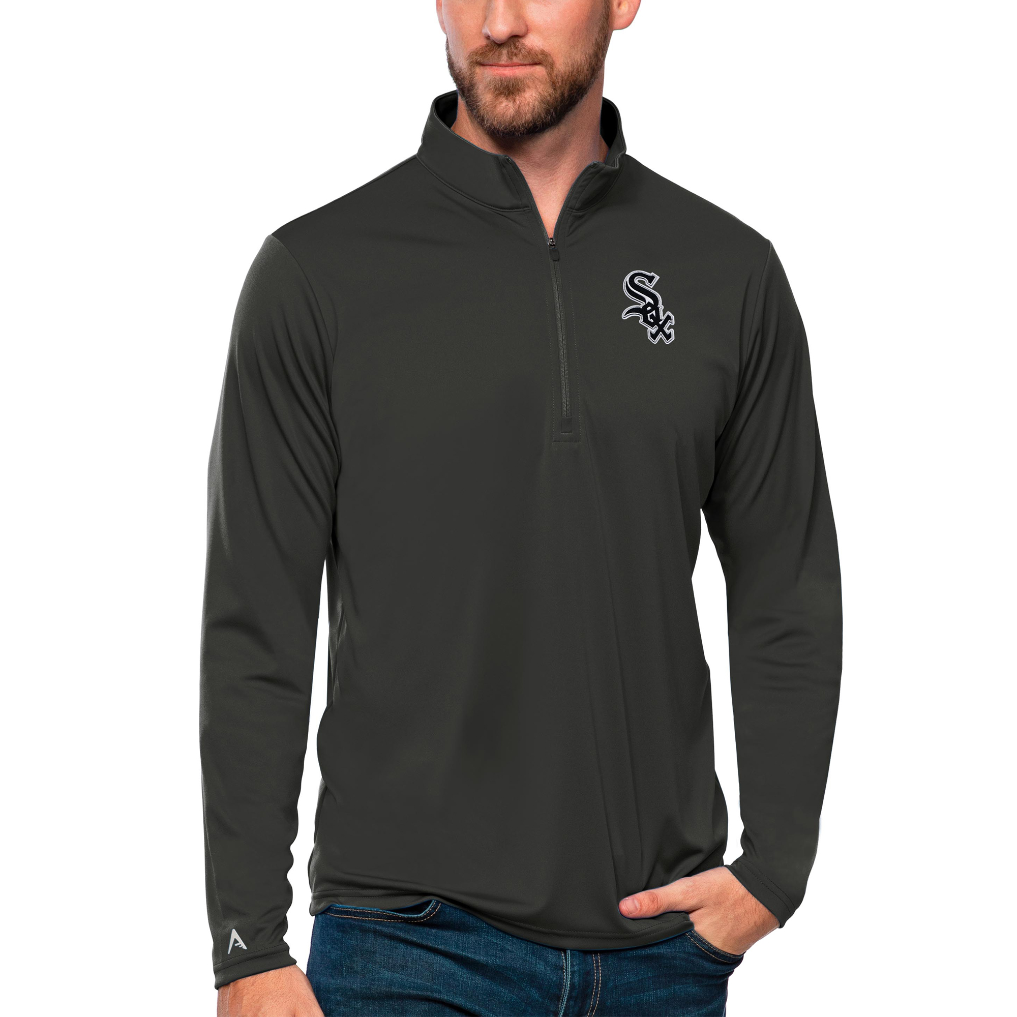 Men's Antigua Charcoal Chicago White Sox Tribute Quarter-Zip Pullover Top