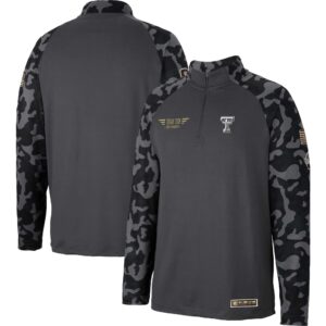 Men's Colosseum Charcoal Texas Tech Red Raiders OHT Military Appreciation Long Range Raglan Quarter-Zip Jacket