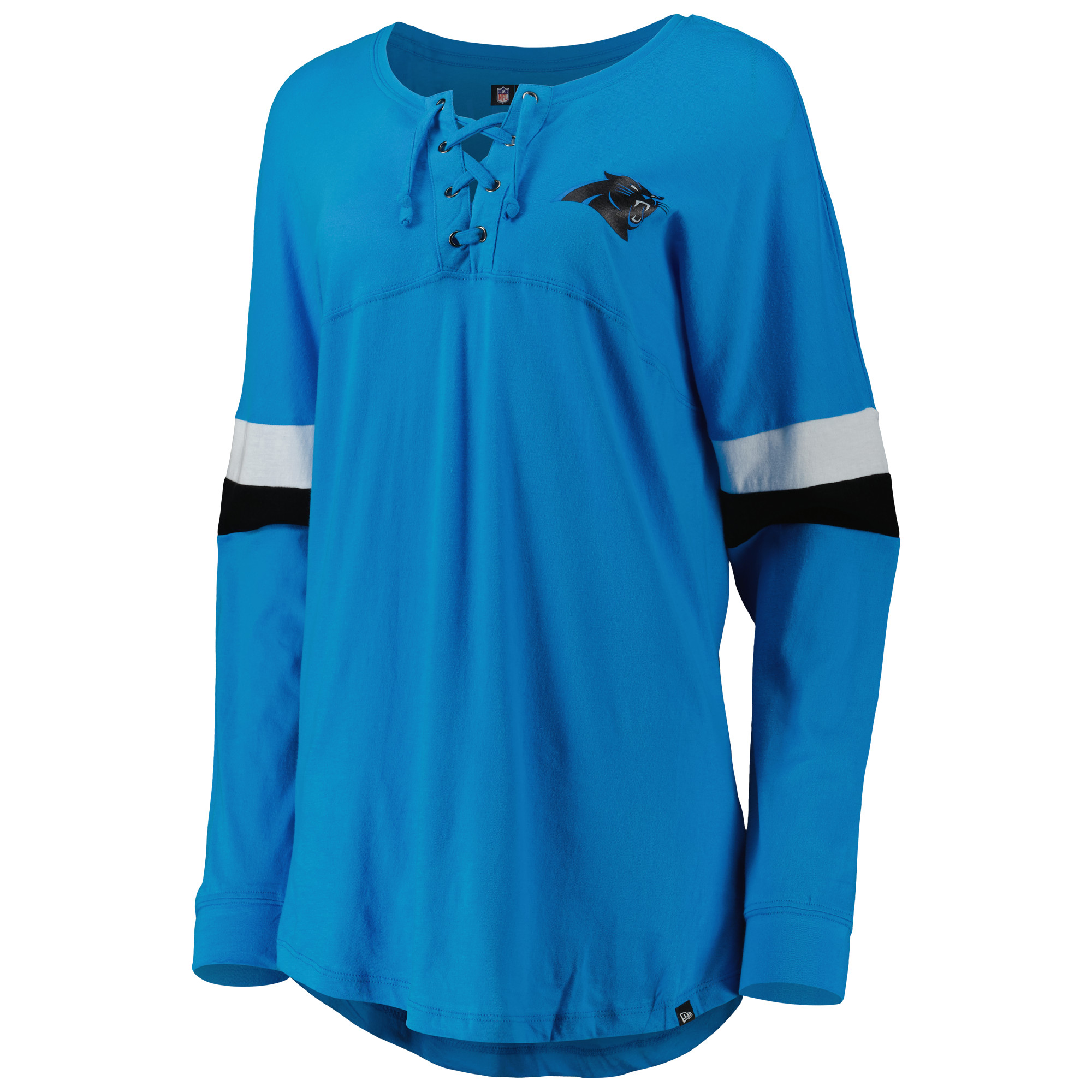 Women's New Era Blue Carolina Panthers Athletic Varsity Lightweight Lace-Up Long Sleeve T-Shirt - Image 6