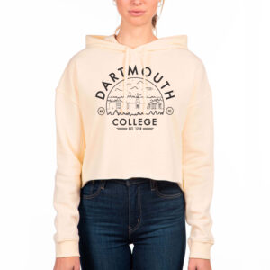 Women's Uscape Apparel Cream Dartmouth Big Green Circle Scene Raw Edge Cropped Pullover Hoodie