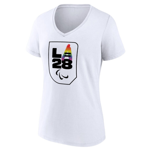 Women's White LA 2028 Summer Olympics Logo Pride V-Neck T-Shirt - Image 6