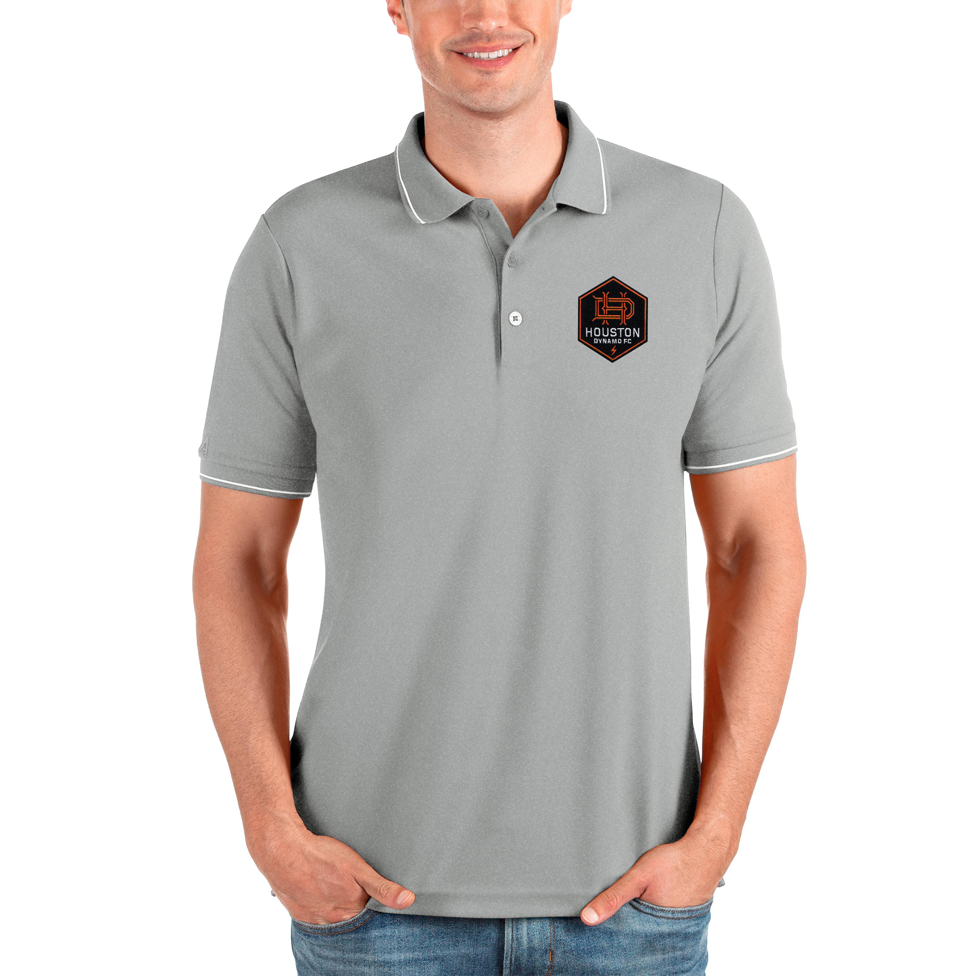 Men's Antigua Heather Gray Houston Dynamo FC Solid Pique Polo