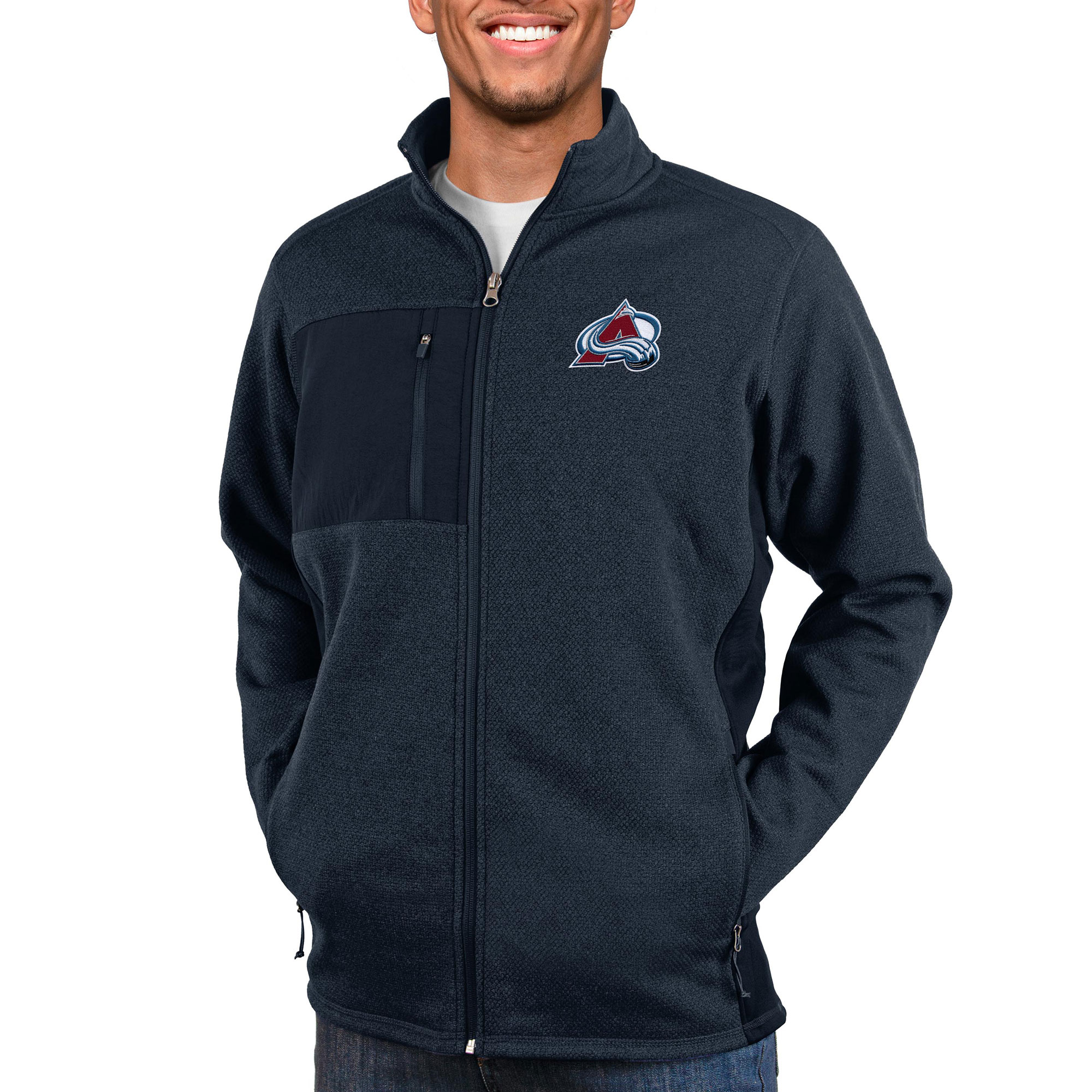 Men's Antigua Heather Navy Colorado Avalanche Course Full-Zip Jacket