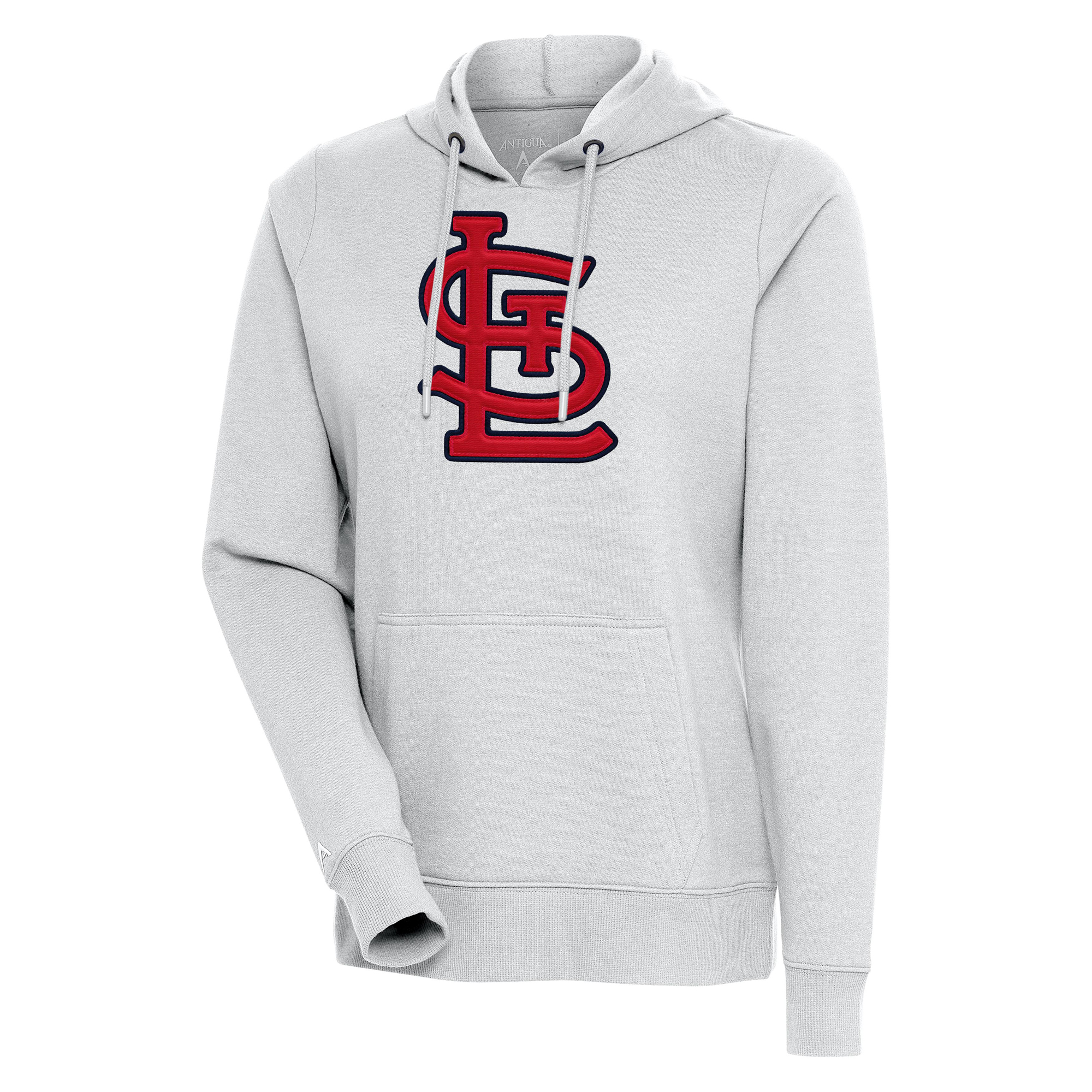 Women's Antigua Heather Gray St. Louis Cardinals Action Pullover Hoodie