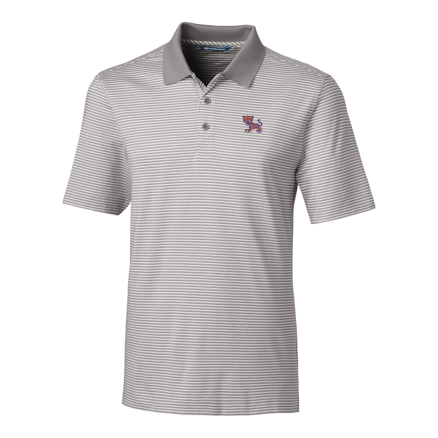 Men's Cutter & Buck Gray Clemson Tigers Big & Tall Forge Tonal Stripe Stretch Polo - Image 3