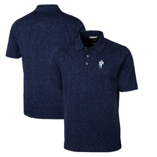 Men's Cutter & Buck Navy Houston Oilers Advantage Tri-Blend Space Dye Big & Tall Throwback Polo