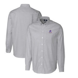 Men's Cutter & Buck Charcoal New England Patriots Throwback Logo Stretch Oxford Stripe Long Sleeve Button Down Shirt