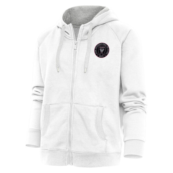 Women's Antigua White Inter Miami CF Logo Victory Full-Zip Hoodie