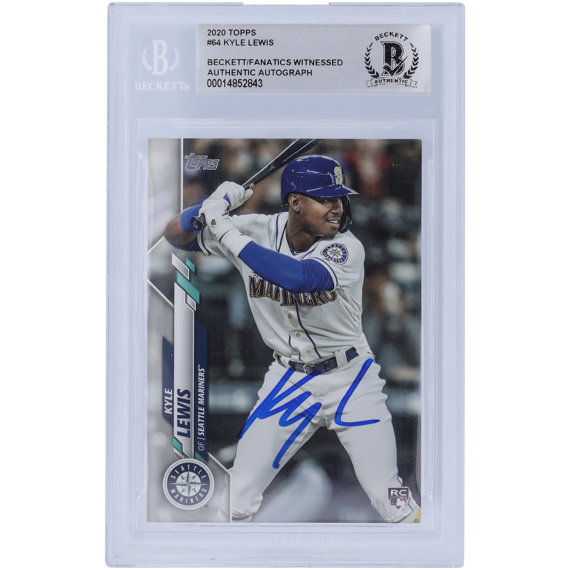 Kyle Lewis Seattle Mariners Autographed 2020 Topps Series 1 Batting #64 Beckett Fanatics Witnessed Authenticated Rookie Card - Image 4