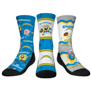 Youth Rock Em Socks Los Angeles Chargers NFL x Nickelodeon Spongebob Squarepants 3-Pack Crew Socks Set