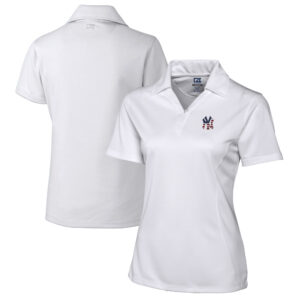Women's Cutter & Buck White New York Yankees Americana Logo DryTec Genre Textured Solid Polo