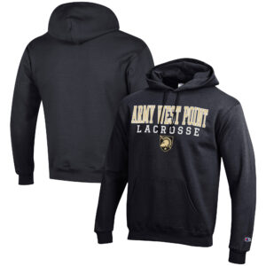 Men's Champion Black Army Black Knights Lacrosse Stack Pullover Hoodie