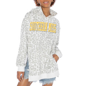 Women's Gameday Couture White Southern Miss Golden Eagles Home Team Advantage Leopard Print Oversized Side-Slit Pullover Hoodie