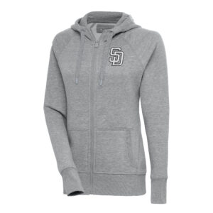 Women's Antigua  Heather Gray San Diego Padres Brushed Metallic Victory Full-Zip Hoodie